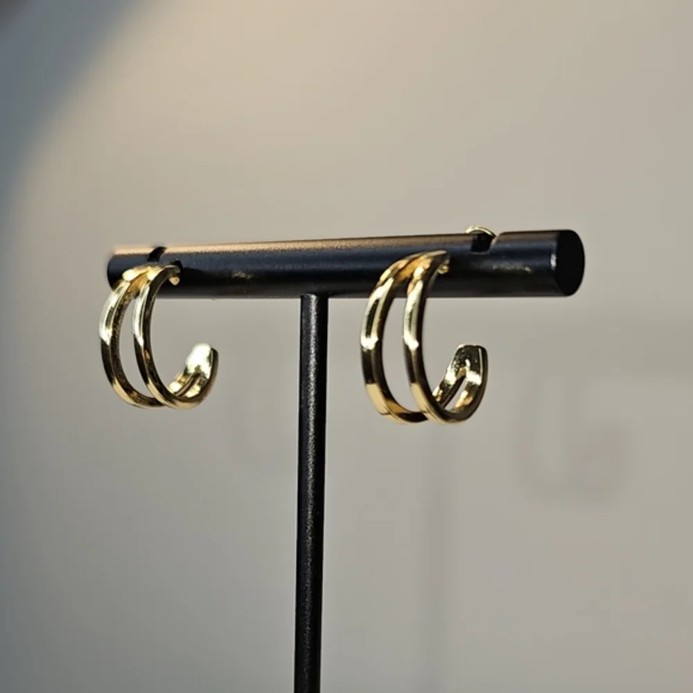 MONET‎ pierced gold-toned double half-hoop earrings